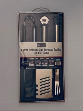 NEW Stainless Steel BBQ Tool Set (3-Piece) in Gift-Ready Wrapped Box